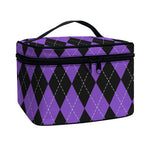 Black And Purple Argyle Pattern Print Travel Makeup Bag