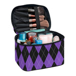 Black And Purple Argyle Pattern Print Travel Makeup Bag