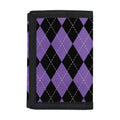 Black And Purple Argyle Pattern Print Trifold Wallet