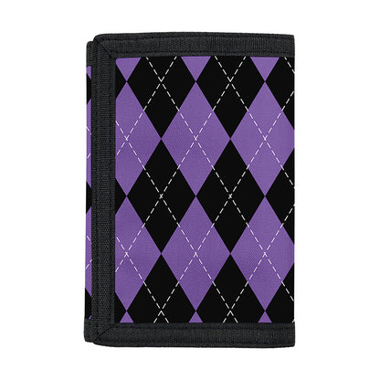 Black And Purple Argyle Pattern Print Trifold Wallet