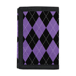 Black And Purple Argyle Pattern Print Trifold Wallet
