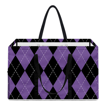 Black And Purple Argyle Pattern Print Utility Tote Bag