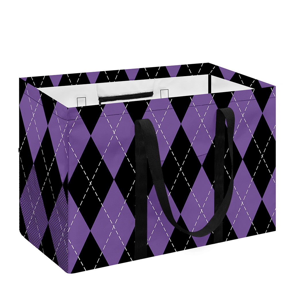 Black And Purple Argyle Pattern Print Utility Tote Bag