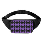 Black And Purple Argyle Pattern Print Waist Bag