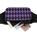 Black And Purple Argyle Pattern Print Waist Bag