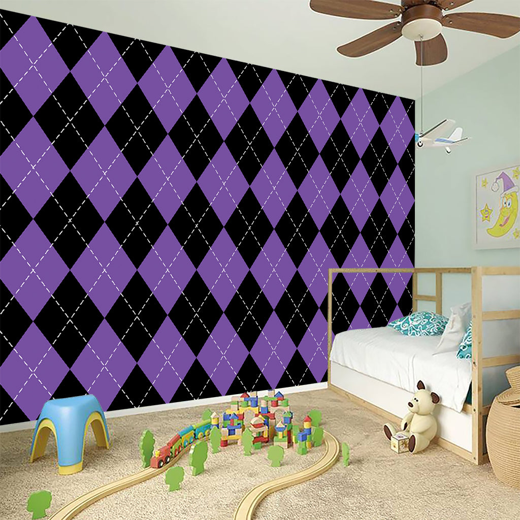 Black And Purple Argyle Pattern Print Wall Sticker