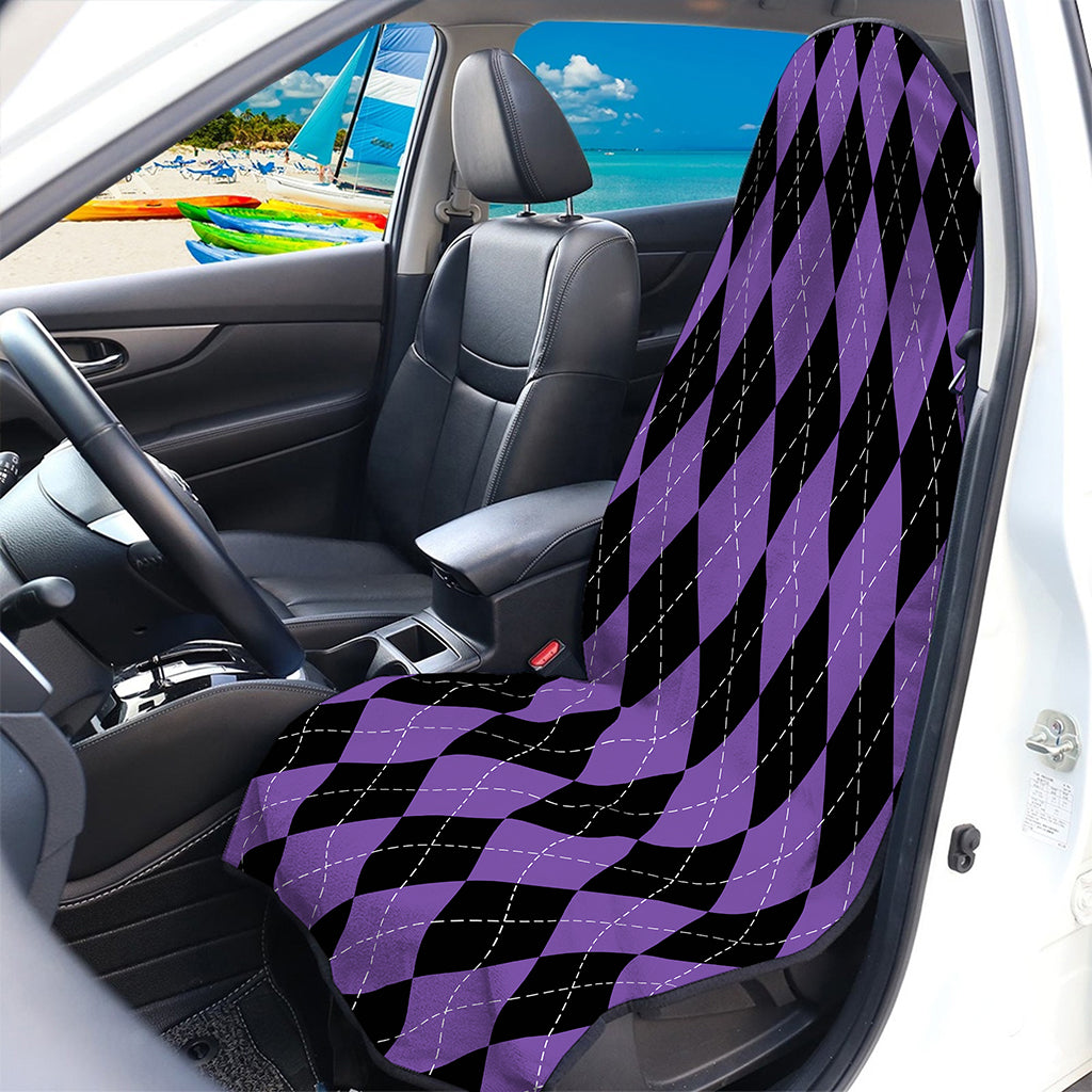 Black And Purple Argyle Pattern Print Waterproof Car Seat Cover