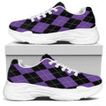 Black And Purple Argyle Pattern Print White Chunky Shoes