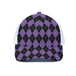 Black And Purple Argyle Pattern Print White Mesh Trucker Cap