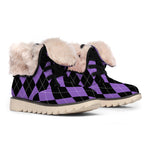 Black And Purple Argyle Pattern Print Winter Boots