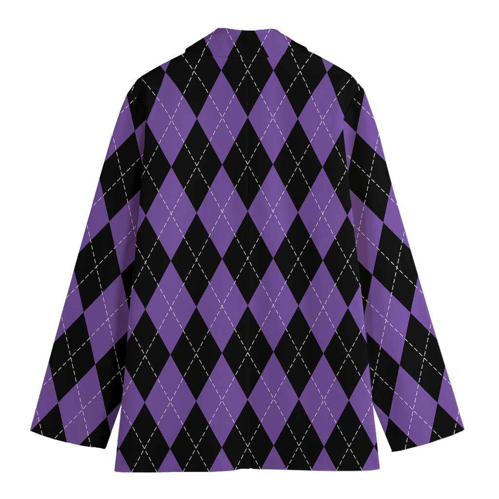 Black And Purple Argyle Pattern Print Women's Blazer