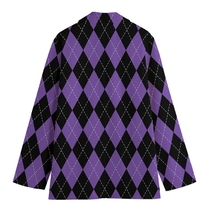 Black And Purple Argyle Pattern Print Women's Blazer