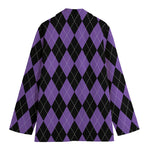 Black And Purple Argyle Pattern Print Women's Blazer