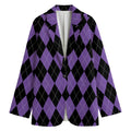 Black And Purple Argyle Pattern Print Women's Cotton Blazer