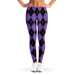 Black And Purple Argyle Pattern Print Women's Leggings