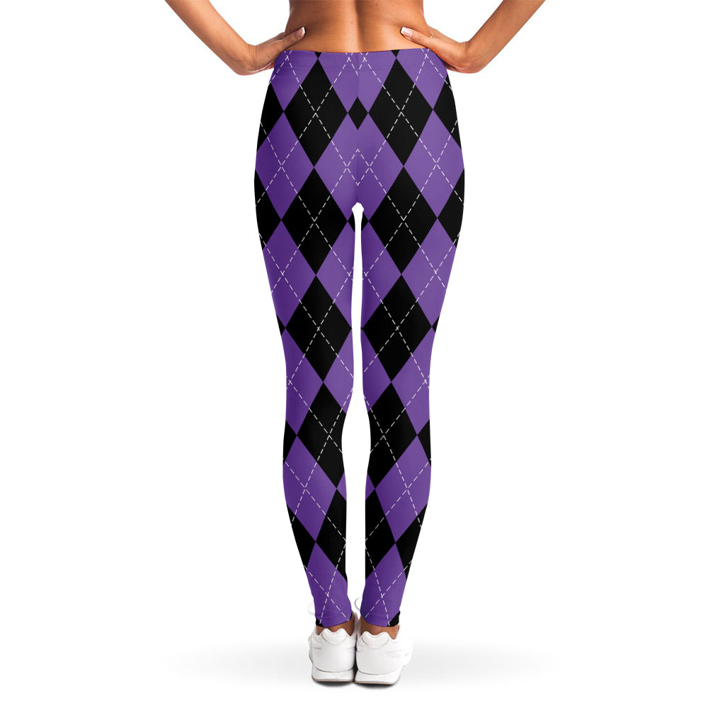 Black And Purple Argyle Pattern Print Women's Leggings