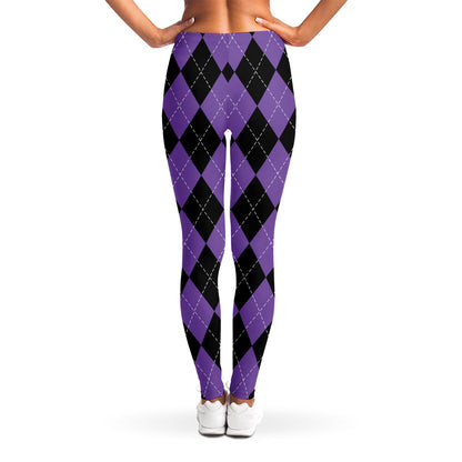 Black And Purple Argyle Pattern Print Women's Leggings