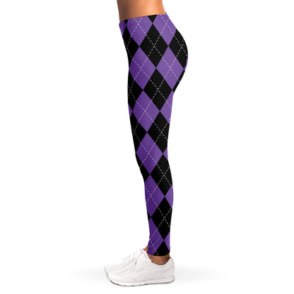 Black And Purple Argyle Pattern Print Women's Leggings