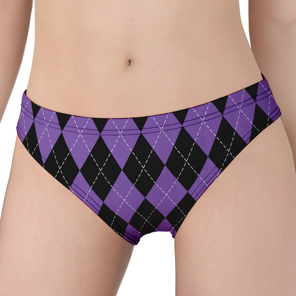 Black And Purple Argyle Pattern Print Women's Panties