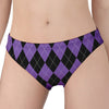 Black And Purple Argyle Pattern Print Women's Panties