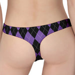 Black And Purple Argyle Pattern Print Women's Thong