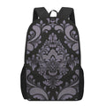Black And Purple Damask Pattern Print 17 Inch Backpack