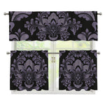 Black And Purple Damask Pattern Print 3 Piece Kitchen Curtains