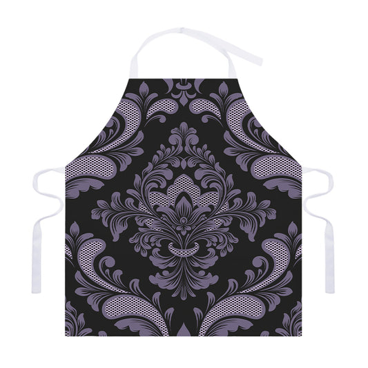 Black And Purple Damask Pattern Print Adjustable Apron