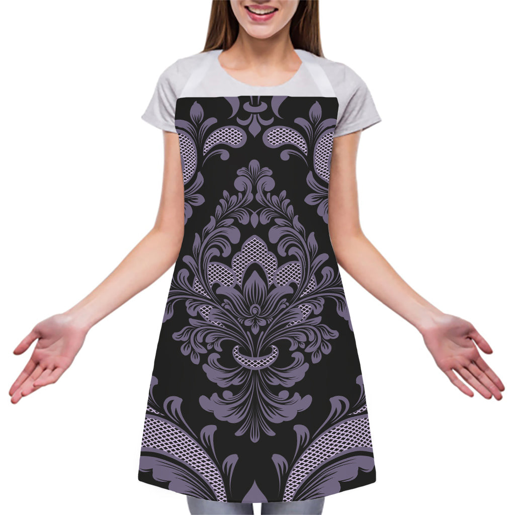 Black And Purple Damask Pattern Print Adjustable Apron
