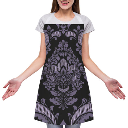 Black And Purple Damask Pattern Print Adjustable Apron