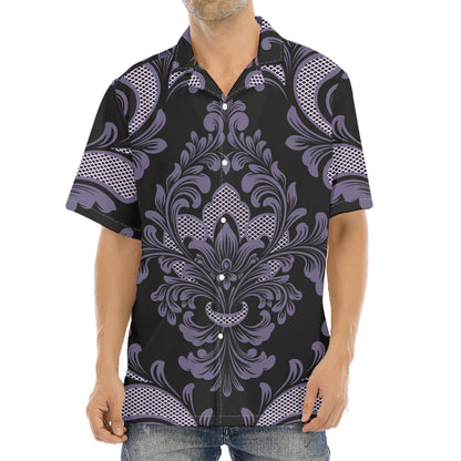Black And Purple Damask Pattern Print Aloha Shirt