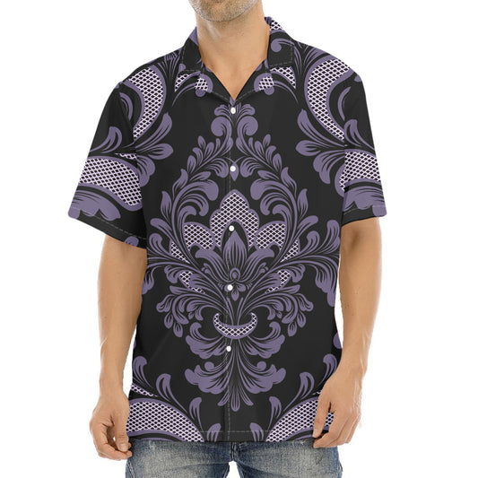 Black And Purple Damask Pattern Print Aloha Shirt