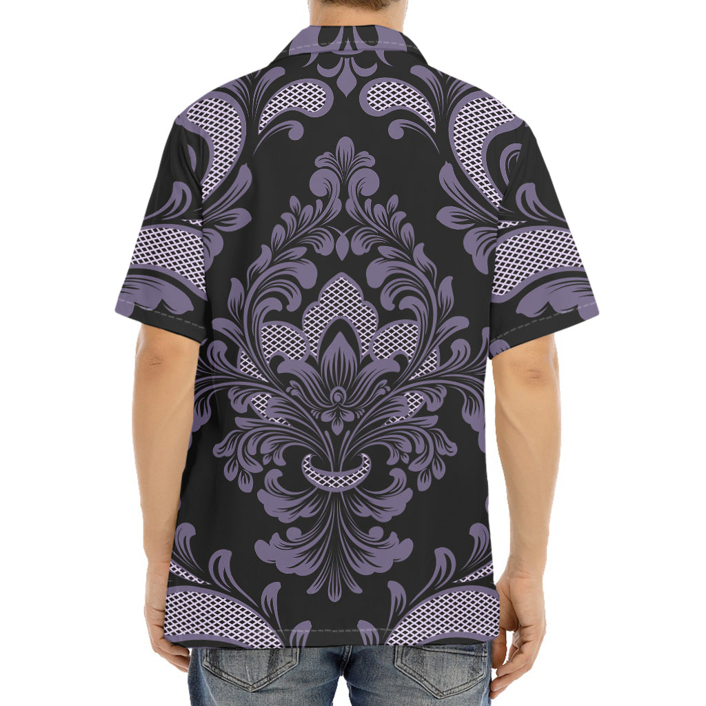 Black And Purple Damask Pattern Print Aloha Shirt