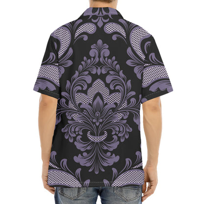Black And Purple Damask Pattern Print Aloha Shirt