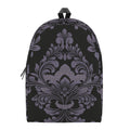 Black And Purple Damask Pattern Print School Backpack