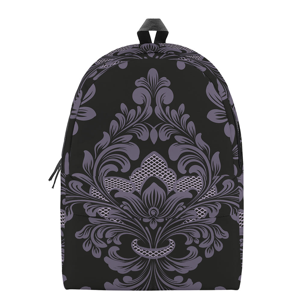Black And Purple Damask Pattern Print Backpack