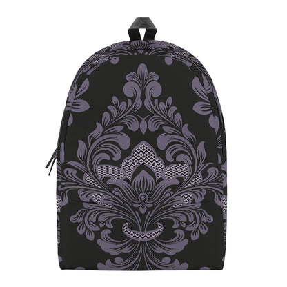 Black And Purple Damask Pattern Print Backpack