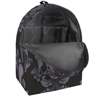 Black And Purple Damask Pattern Print Backpack