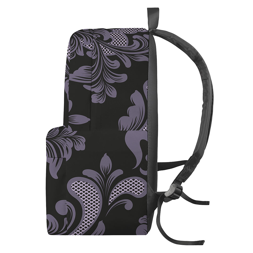 Black And Purple Damask Pattern Print Backpack