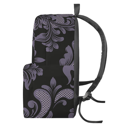 Black And Purple Damask Pattern Print Backpack