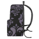 Black And Purple Damask Pattern Print Backpack