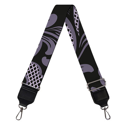 Black And Purple Damask Pattern Print Bag Strap