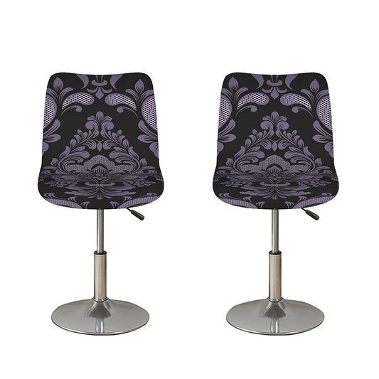 Black And Purple Damask Pattern Print Bar Stool Covers