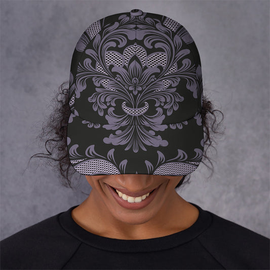 Black And Purple Damask Pattern Print Baseball Cap