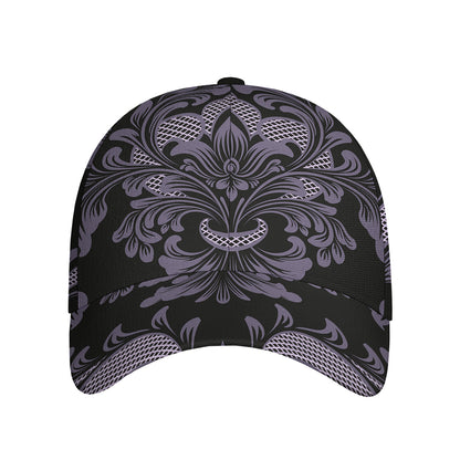 Black And Purple Damask Pattern Print Baseball Cap