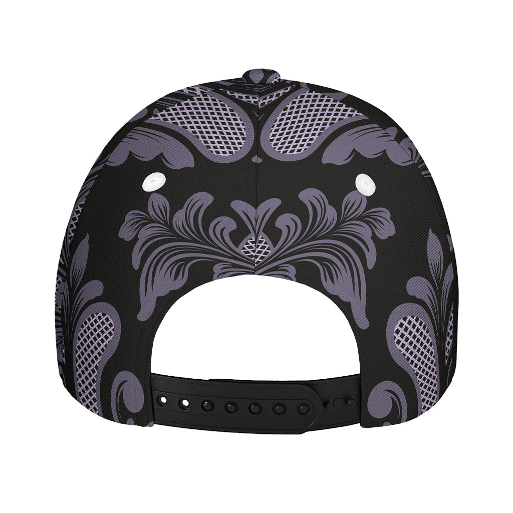 Black And Purple Damask Pattern Print Baseball Cap