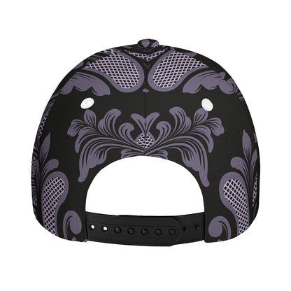 Black And Purple Damask Pattern Print Baseball Cap