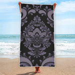 Black And Purple Damask Pattern Print Beach Towel