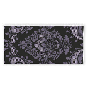 Black And Purple Damask Pattern Print Beach Towel