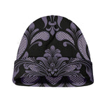 Black And Purple Damask Pattern Print Beanie